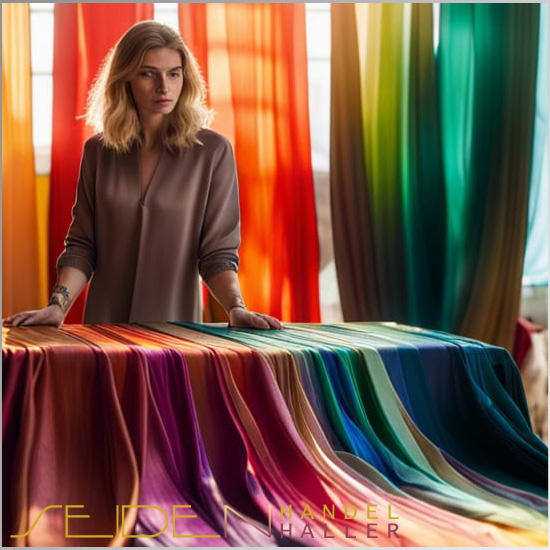 Seidenstoffe, die mit Seidenfarben von Seidenhandel Haller gefärbt wurden.